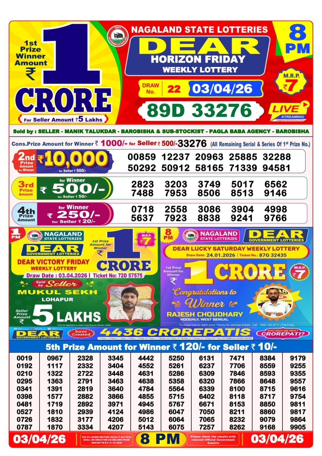 Lottery Sambad 8PM Result 03 04 26 Dear Horizon Friday Weekly Lottery Result official chart Lottery Sambad 8PM Result 03 04 26 Dear Horizon Friday Weekly Lottery Result official chart
