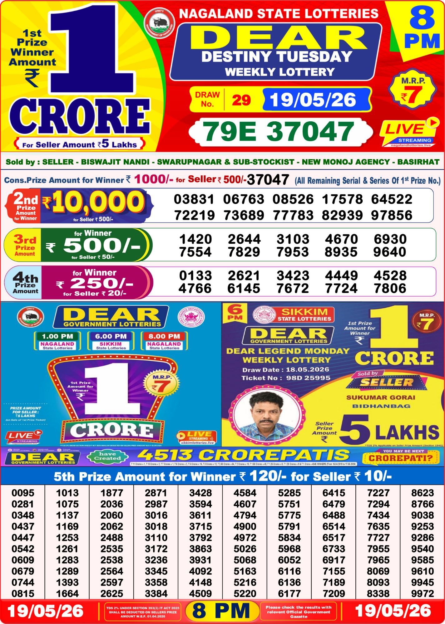 Lottery Sambad 8PM Result 19 05 26 Dear Destiny Tuesday Weekly Lottery Result official chart Lottery Sambad 8PM Result 19 05 26 Dear Destiny Tuesday Weekly Lottery Result official chart