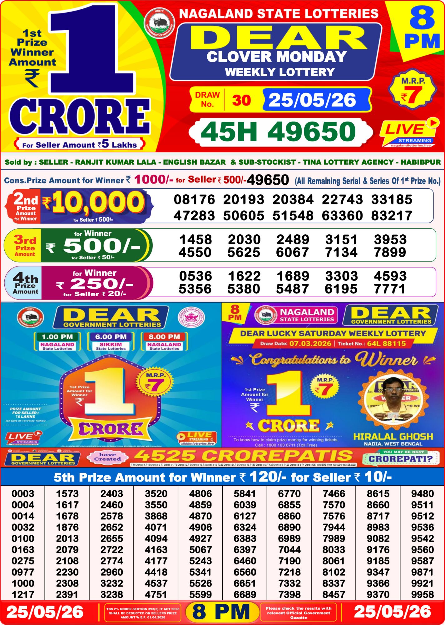 Lottery Sambad 8PM Result 25 05 26 Dear Clover Monday Weekly Lottery Result official chart Lottery Sambad 8PM Result 25 05 26 Dear Clover Monday Weekly Lottery Result official chart