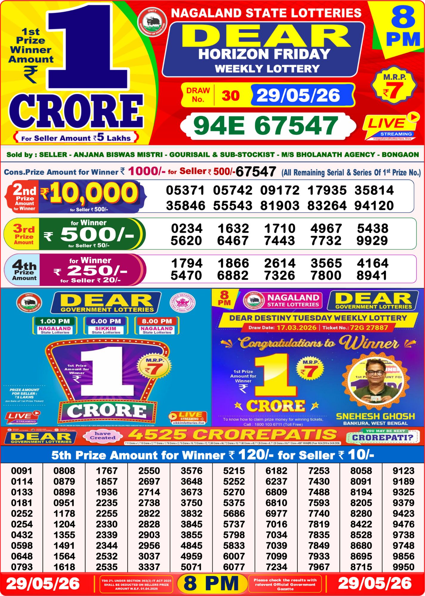 Lottery Sambad 8PM Result 29 05 26 Dear Horizon Friday Weekly Lottery Result official chart Lottery Sambad 8PM Result 29 05 26 Dear Horizon Friday Weekly Lottery Result official chart