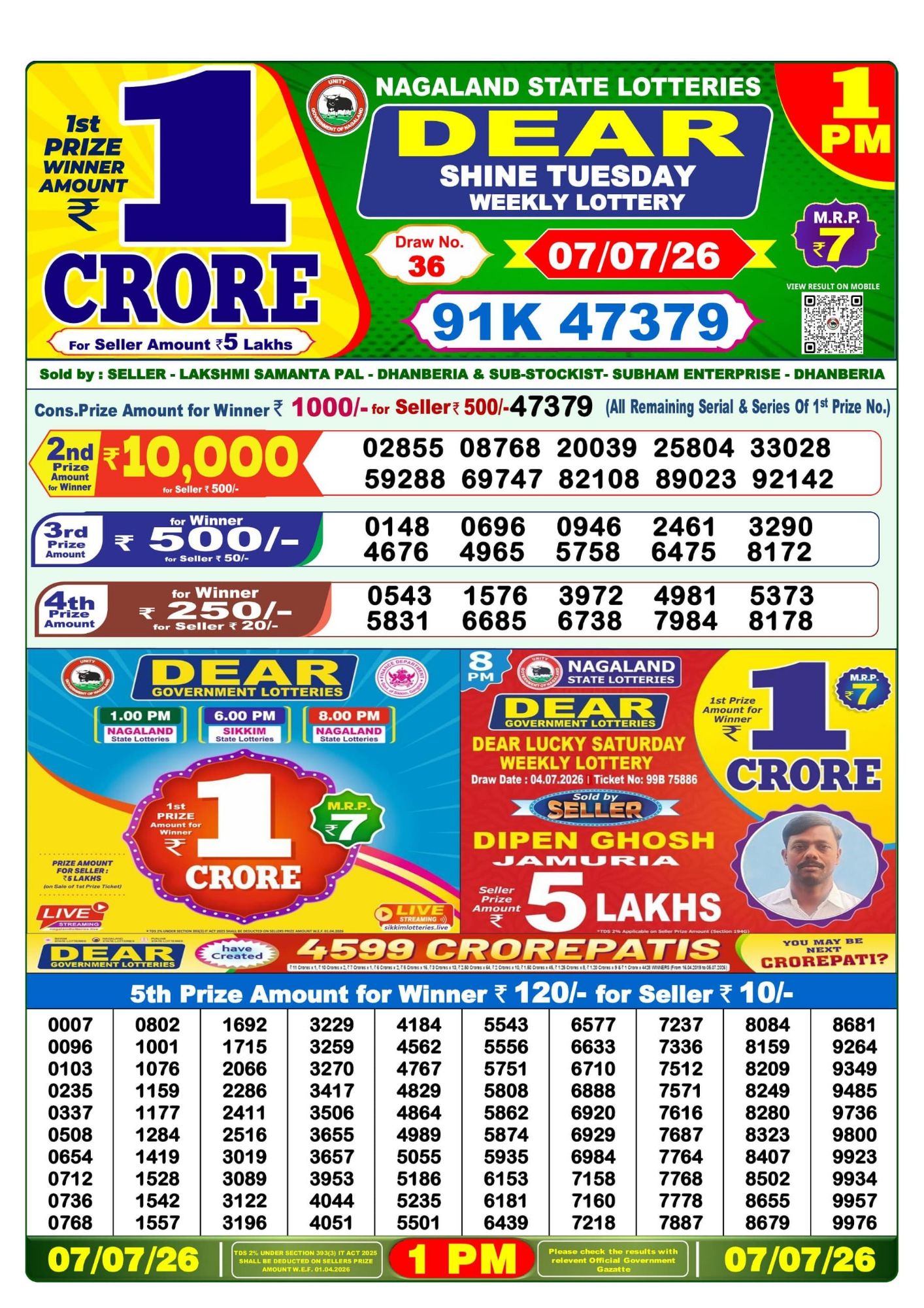 Lottery Sambad 1PM Result 07 07 26 Dear Shine Tuesday Weekly Lottery Result official chart Lottery Sambad 1PM Result 07 07 26 Dear Shine Tuesday Weekly Lottery Result official chart