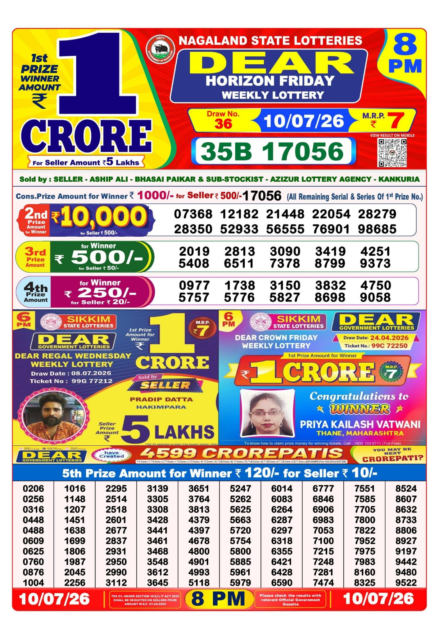 Lottery Sambad 8PM Result 10 07 26 Dear Horizon Friday Weekly Lottery Result official chart Lottery Sambad 8PM Result 10 07 26 Dear Horizon Friday Weekly Lottery Result official chart
