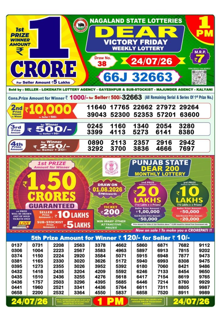 Lottery Sambad 1PM Result 24 07 26 Dear Victory Friday Weekly Lottery Result official chart Lottery Sambad 1PM Result 24 07 26 Dear Victory Friday Weekly Lottery Result official chart
