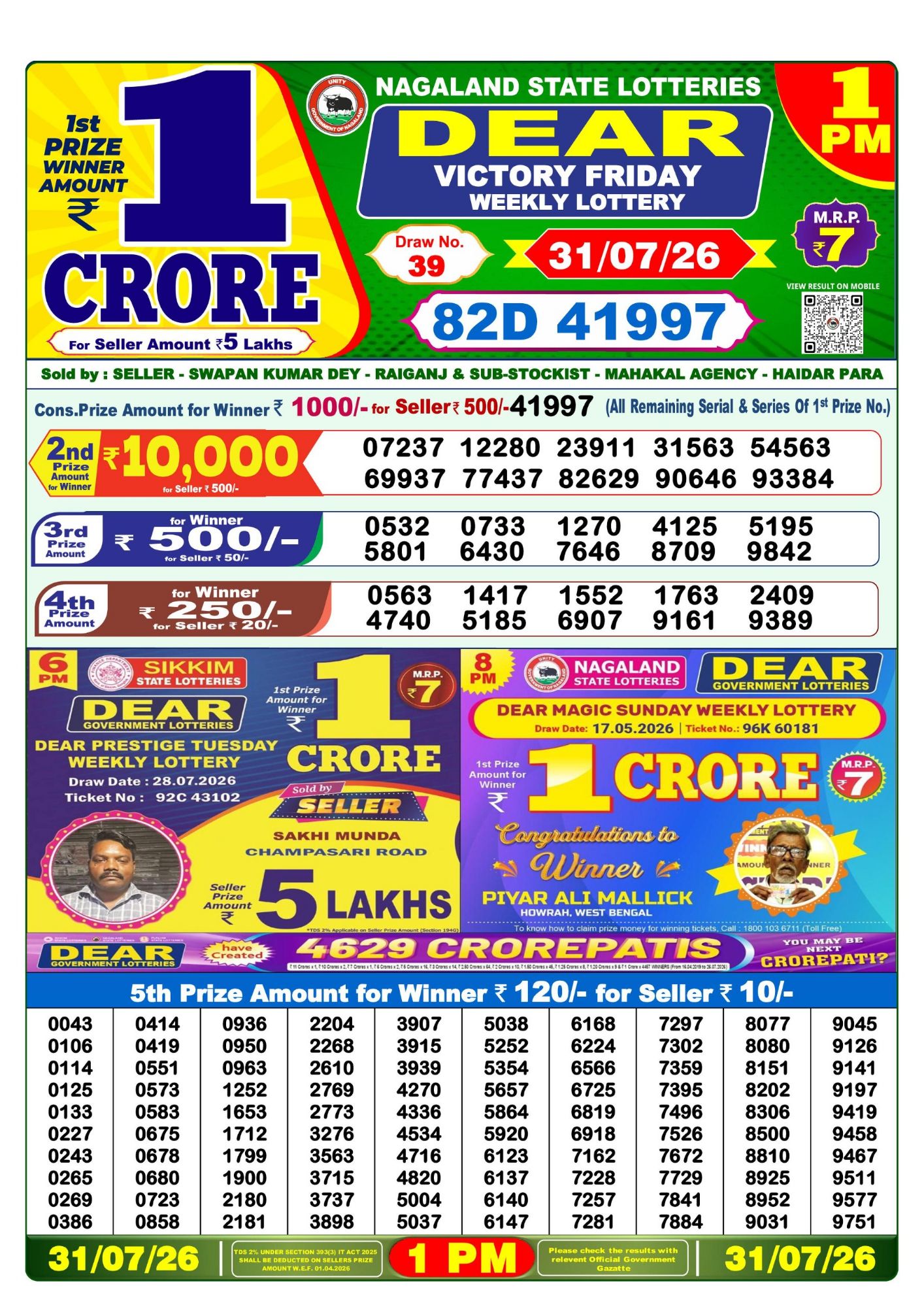 Lottery Sambad 1PM Result 31 07 26 Dear Victory Friday Weekly Lottery Result official chart Lottery Sambad 1PM Result 31 07 26 Dear Victory Friday Weekly Lottery Result official chart