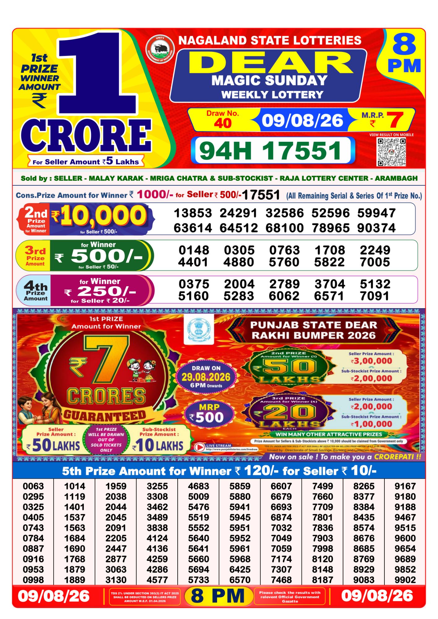 Lottery Sambad 8PM Result 09 08 26 Dear Magic Sunday Weekly Lottery Result official chart Lottery Sambad 8PM Result 09 08 26 Dear Magic Sunday Weekly Lottery Result official chart