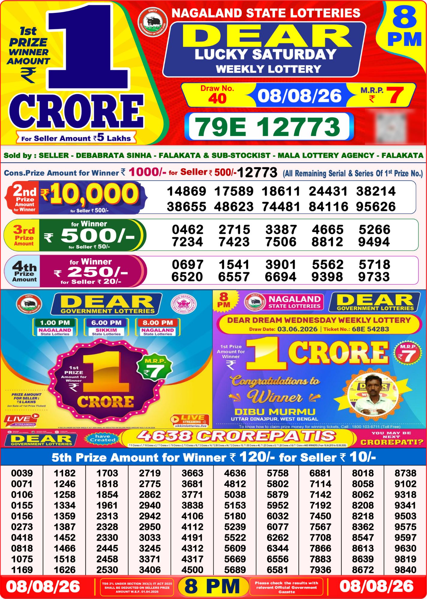 Lottery Sambad 8PM Result 08 08 26 Dear Lucky Saturday Weekly Lottery Result official chart Lottery Sambad 8PM Result 08 08 26 Dear Lucky Saturday Weekly Lottery Result official chart