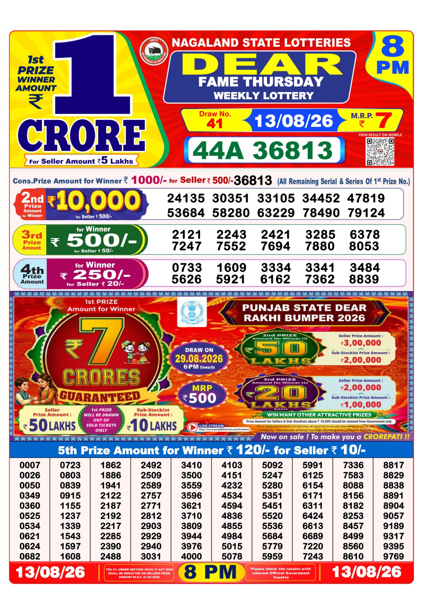 Lottery Sambad 8PM Result 13 08 26 Dear Fame Thursday Weekly Lottery Result official chart Lottery Sambad 8PM Result 13 08 26 Dear Fame Thursday Weekly Lottery Result official chart