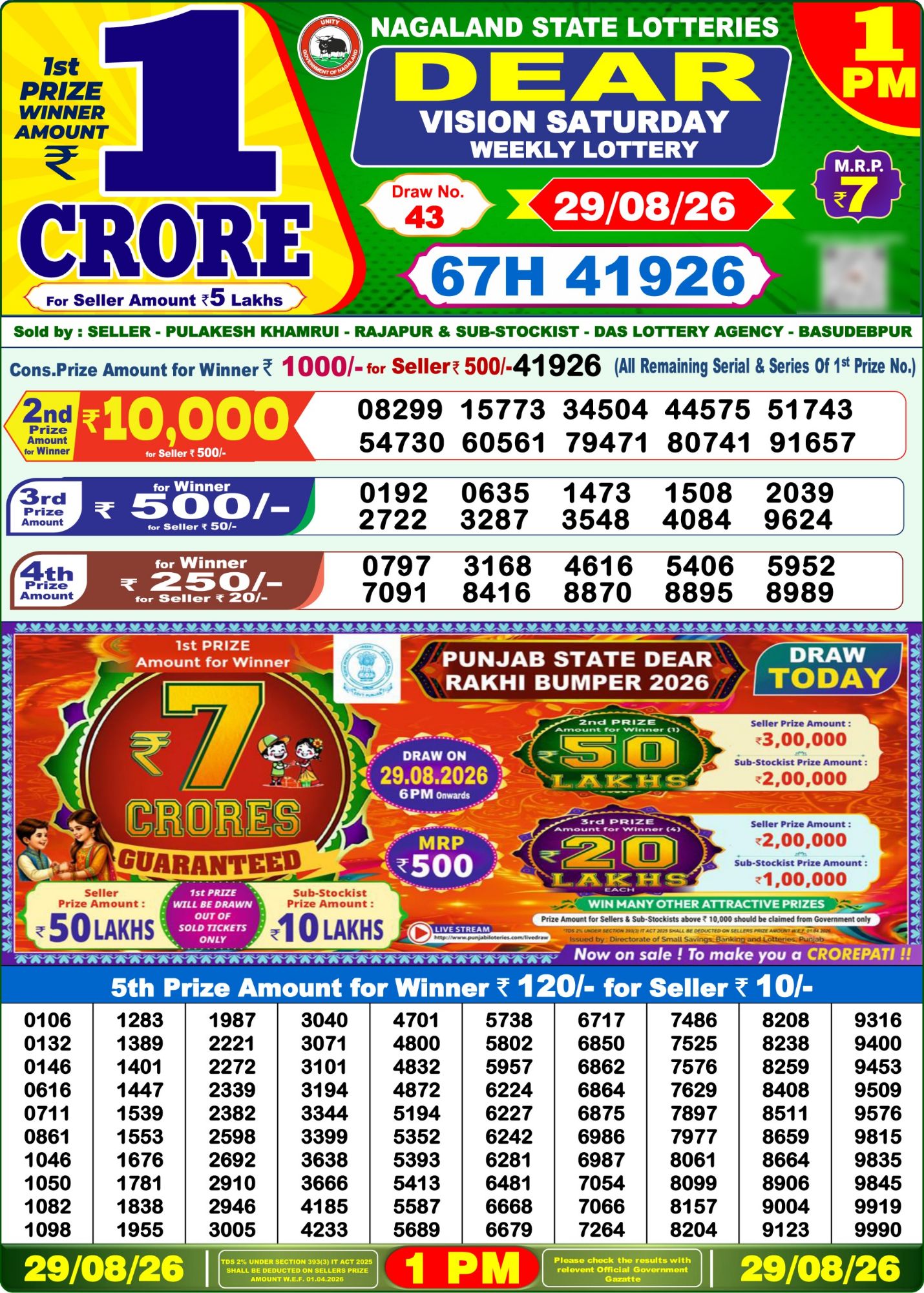Lottery Sambad 1PM Result 29 08 26 Dear Vision Saturday Weekly Lottery Result official chart Lottery Sambad 1PM Result 29 08 26 Dear Vision Saturday Weekly Lottery Result official chart