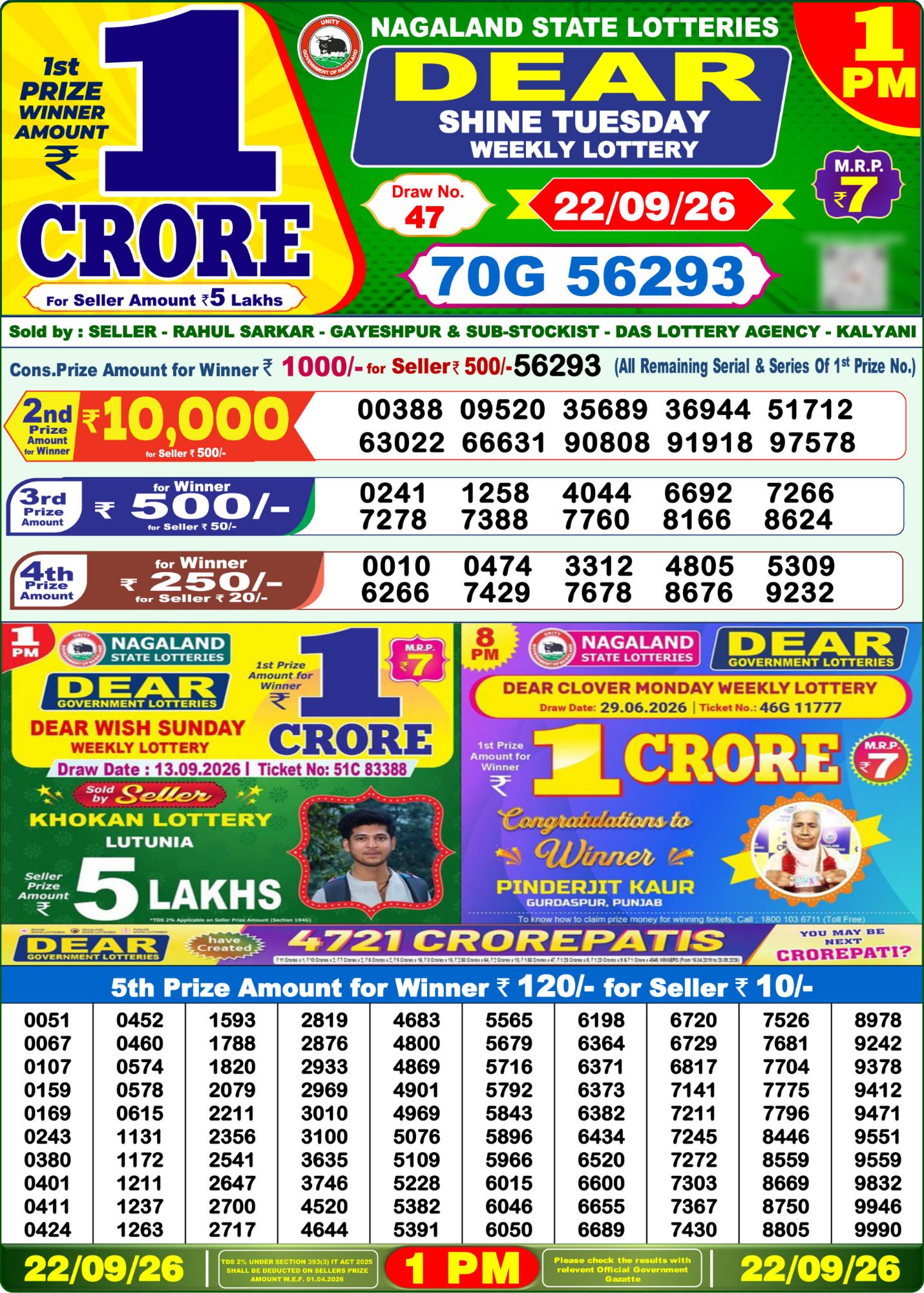 Lottery Sambad 1PM Result 22 09 26 Dear Shine Tuesday Weekly Lottery Result official chart Lottery Sambad 1PM Result 22 09 26 Dear Shine Tuesday Weekly Lottery Result official chart