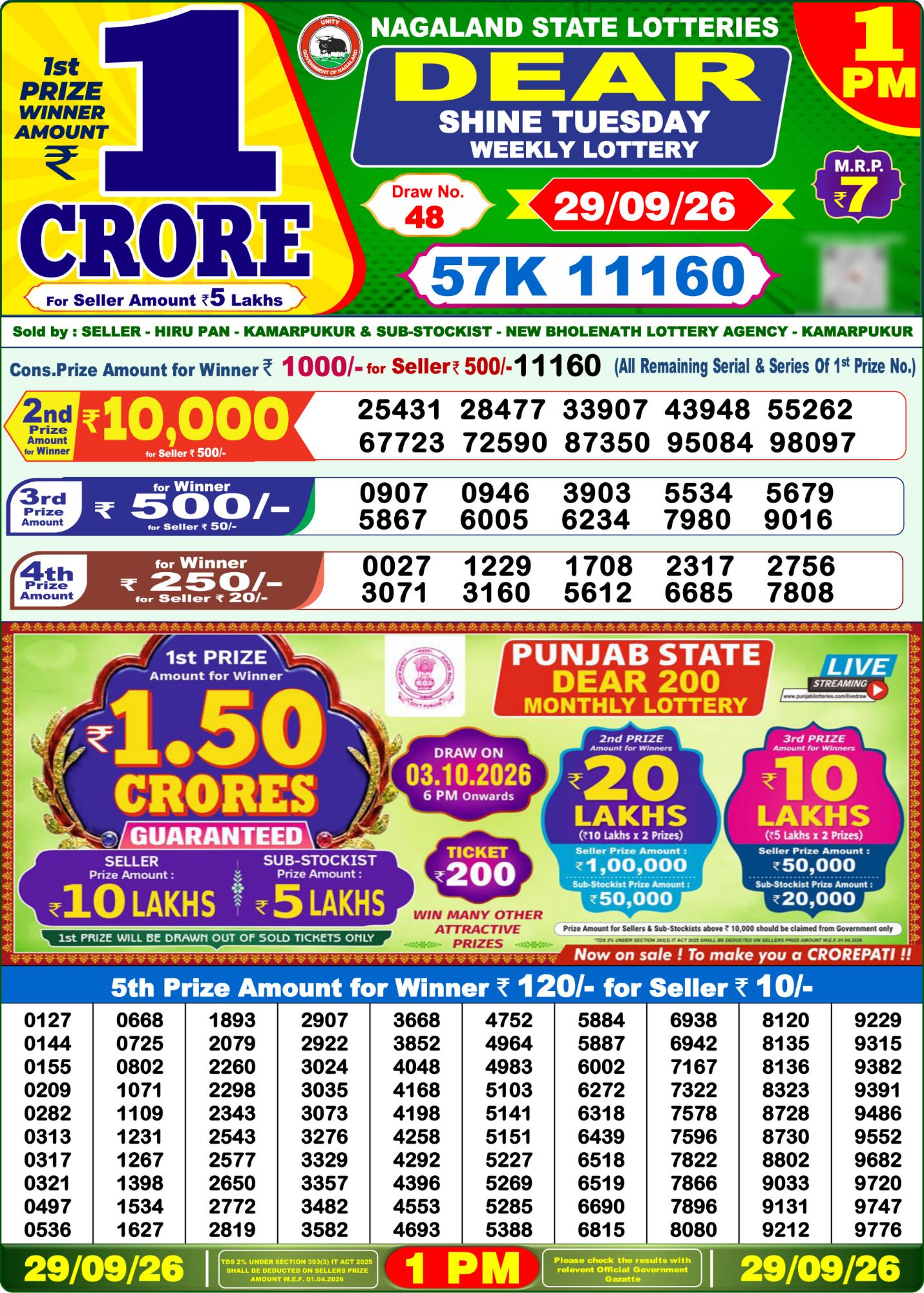 Lottery Sambad 1PM Result 29 09 26 Dear Shine Tuesday Weekly Lottery Result official chart Lottery Sambad 1PM Result 29 09 26 Dear Shine Tuesday Weekly Lottery Result official chart