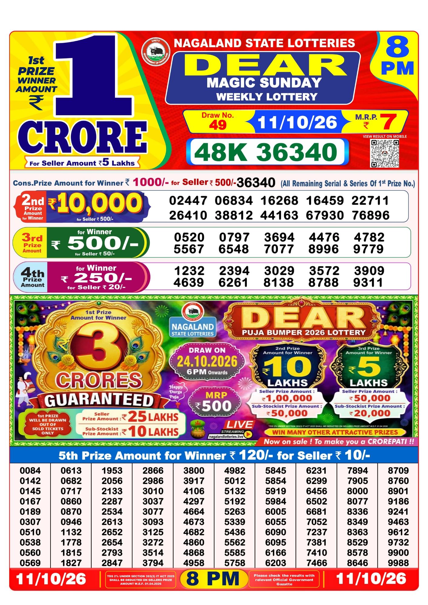 Lottery Sambad 8PM Result 11 10 26 Dear Magic Sunday Weekly Lottery Result official chart Lottery Sambad 8PM Result 11 10 26 Dear Magic Sunday Weekly Lottery Result official chart